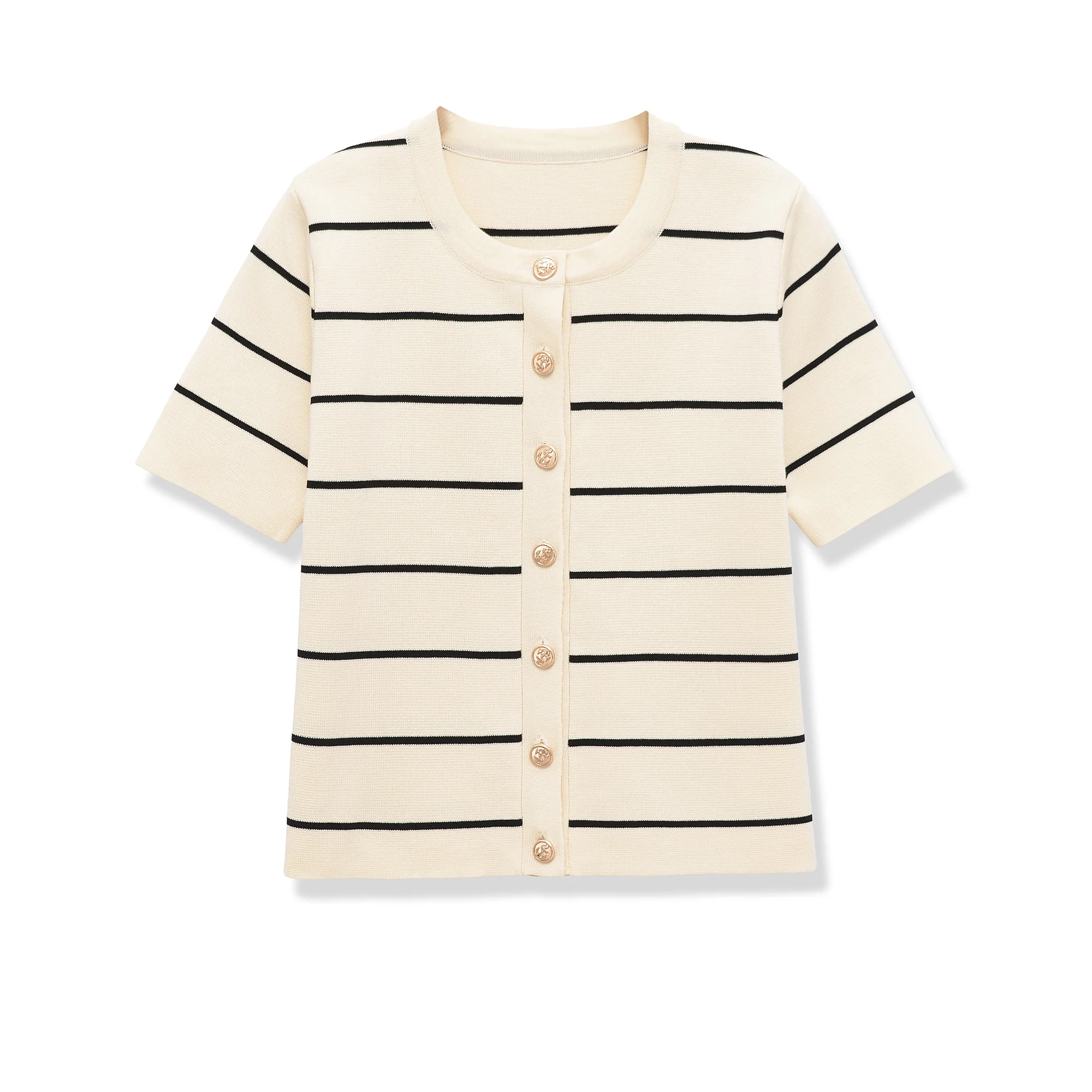 

Women Casual Knitted Striped Half Skirt Set Chic Round Collar Button Short Sleeve Skirts Suit 2026 Street Daily Commute Outfits