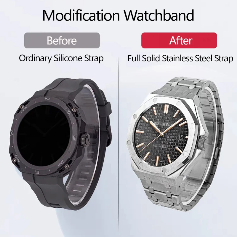 GT Cyber Kit de correa de modificación para HUAWEI GT Cyber Watch Case, pulsera de repuesto de pulsera de bisel de acero inoxidable