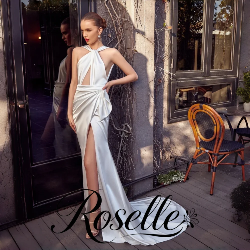 ROSELLE Halter Criss-Cross Sleeveless Mermaid Wedding Dress High Side Slit Backless 2026 Bridal Gown Customized свадебное платье