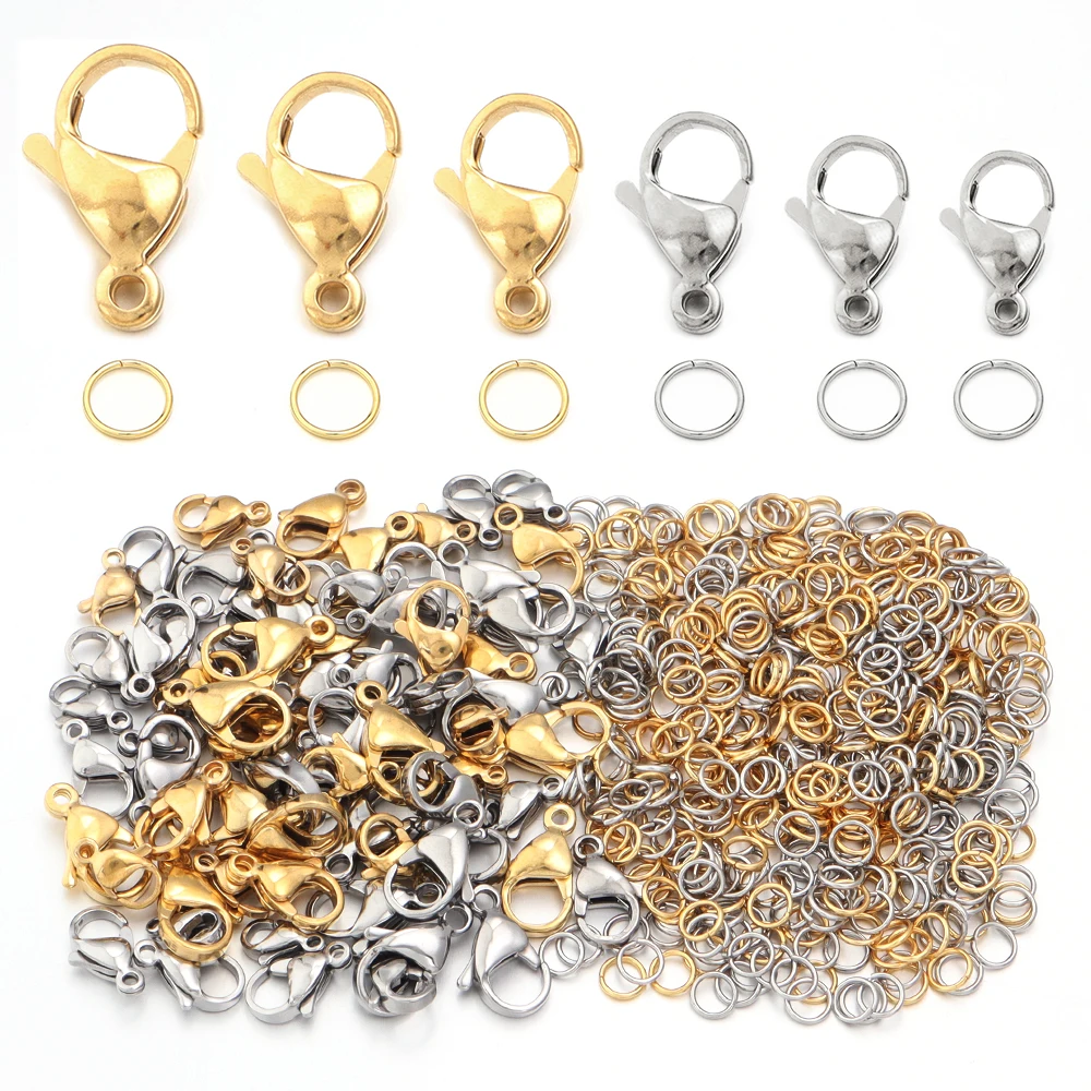 

20sets 9/10/11/12/13/15mm Stainless Steel Lobster Clasps With Jump Rings End Hook Connectors For Diy Jewelry Making