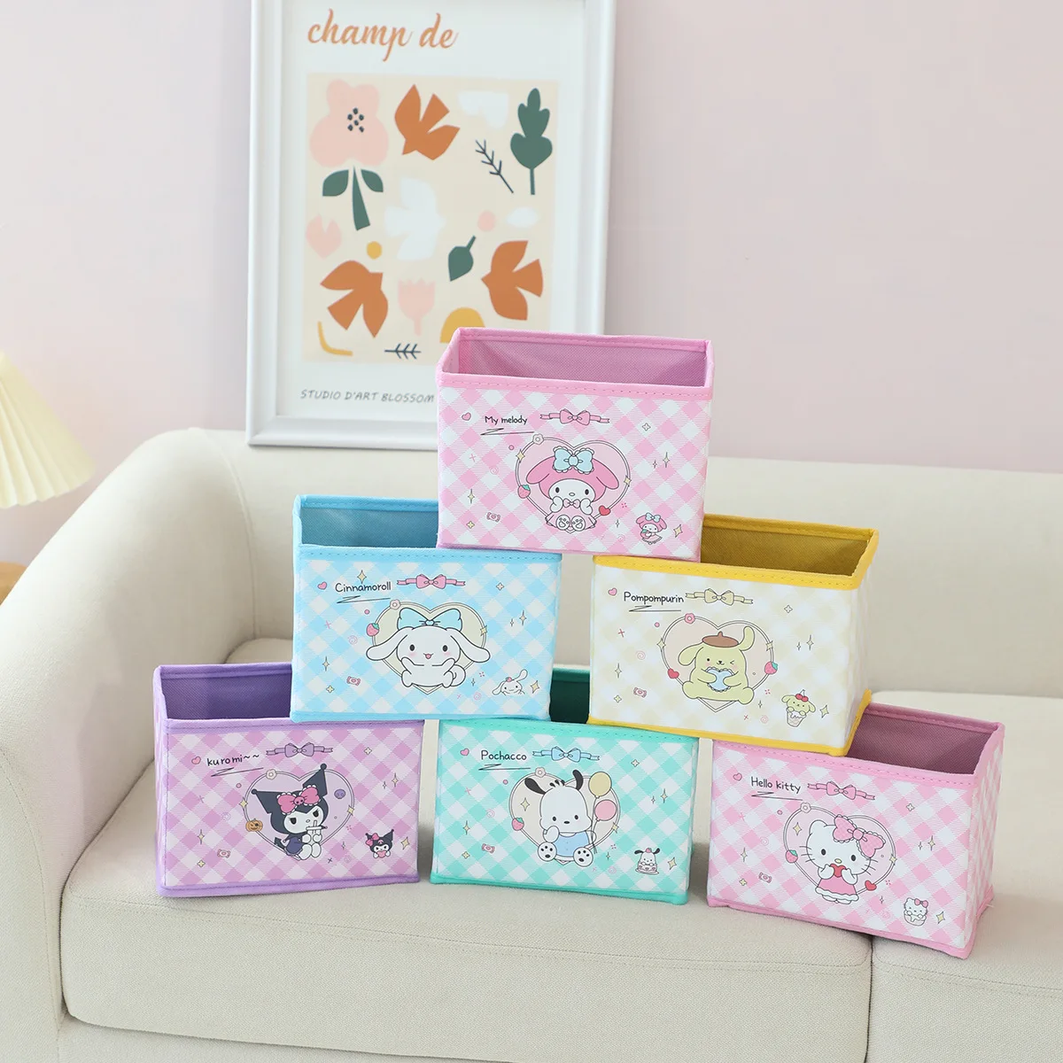 

Cute Sanrio Hello Kitty Cinnamoroll Desktop Storage Box Cute Kuromi Pochacco Sundries Toy Underwear Stationery Organizer Basket