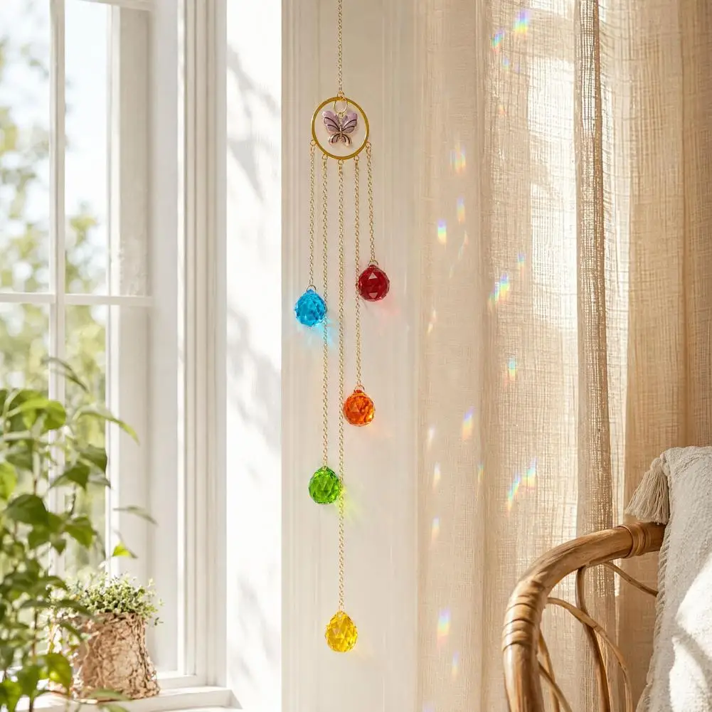 Wind Chime Hanging Sun Catcher Wind Chime Sun Catcher with 7-color Ab Balls Faceted Light Beads Hanging Ornament for Garden Home
