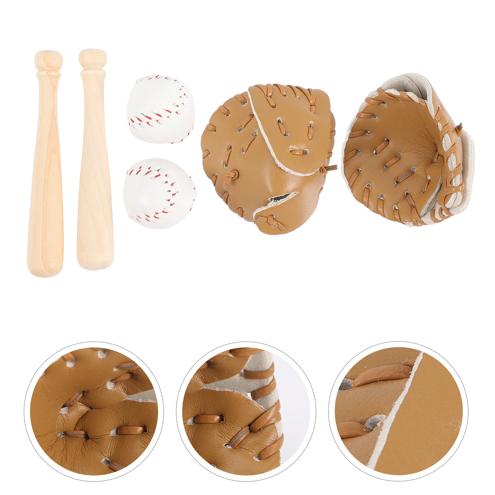 2 Sets 1:12 Scale Baseball Glove Softball Mini Kit Miniature Sports Balls Baby Keychains