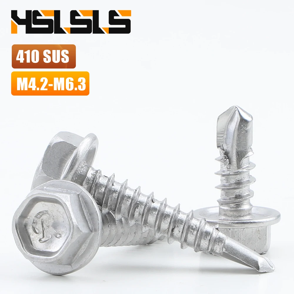 Hex Washer Head Self Drilling TEK Screws M4.2 M4.8 M5.5 M6.3 410 Stainless Steel Hexagon Self Tapping Screws for Metal Fixing