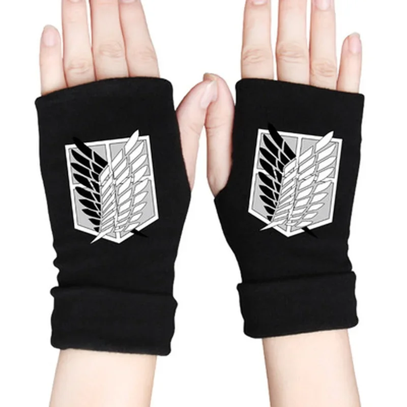 RT01 Anime Attack on Titan medio dedo tejido guante alas de la libertad algodón medio dedo muñeca mitones Cosplay Prop Accesso & Gf1