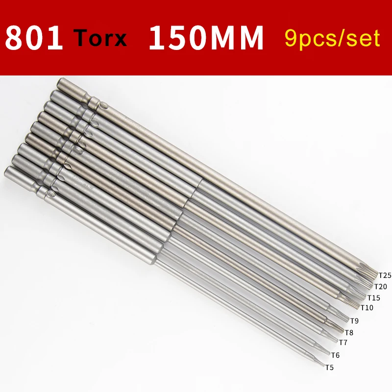 

9pcs/Set 100mm/150mm Length Magnetic 801 Electric 5mm Round Shank Torx Screwdriver bit T5 T6 T7 T8 T9 T10 T15 T20 T25 Hand tool