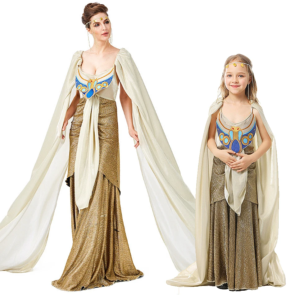 

Костюм для косплея королевы древнеегипетской мифологии для девочек, великолепное длинное платье для сценических выступлений, карнавальный костюм для взрослых на Хэллоуин и вечеринки