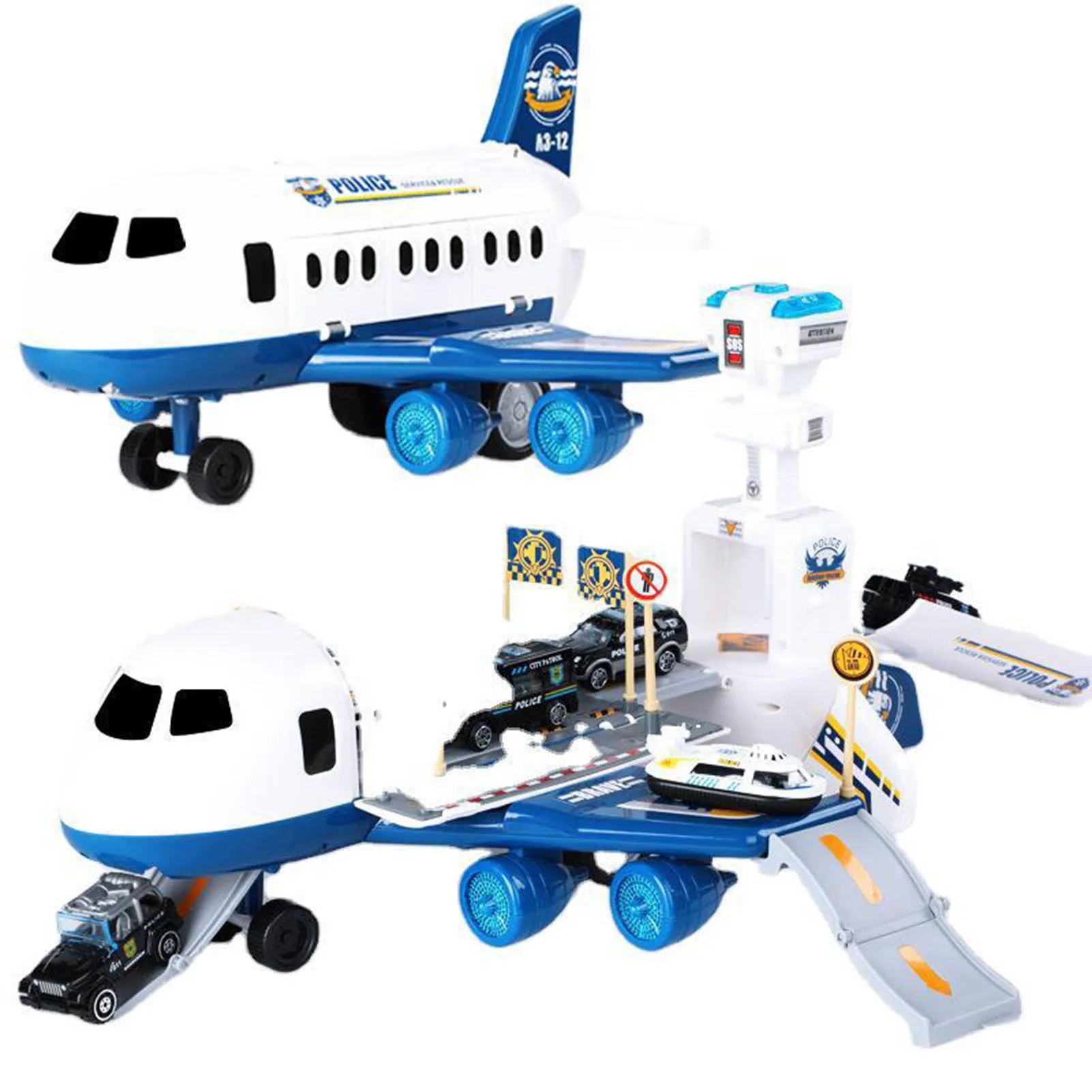 Transport Cargo Airplane Toy With LED Musical Plane Toy With Vehicle Car Toy Construction Toy Birthday Gift For Kid