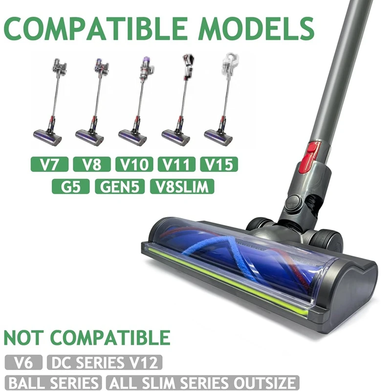 Cabezal de cepillo para Dyson V7 V8 V10 V11 V15 G5, cabezal limpiador de repuesto, luz verde LED de área completa