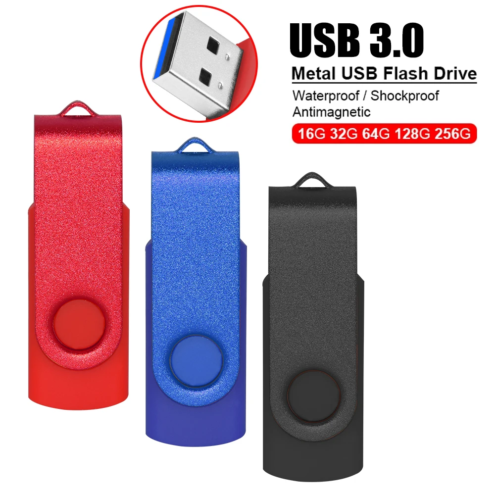 

Free Key Chain USB 3.0 Flash Drive 128GB Rotatable High Speed Memory Stick 64GB Colorful Business Gift Pen Drive 32GB Red