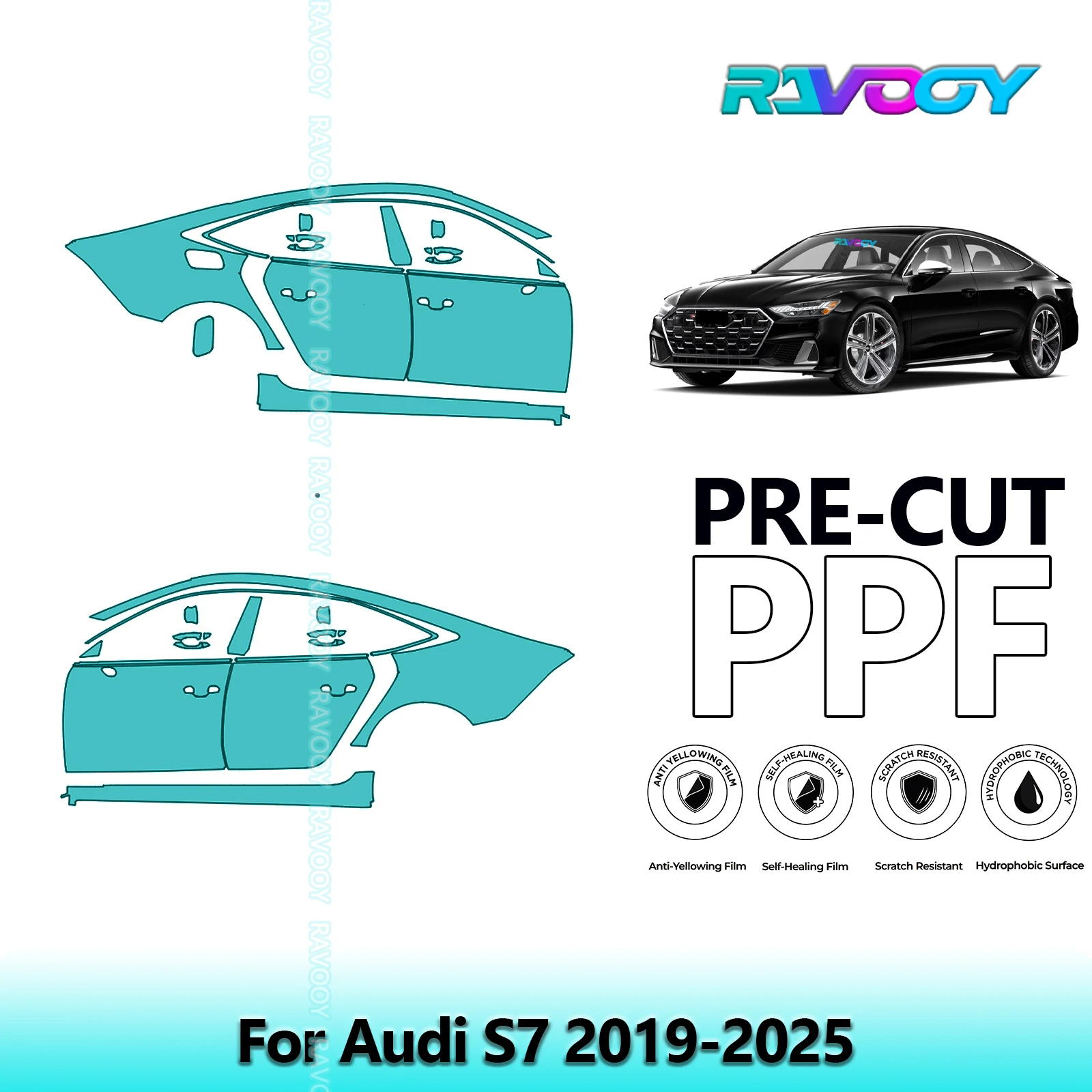 

For Audi S7 2019-2025 8.5mil Clear Matte Pre-Cut PPF Door & A/B Pillar Kit TPU Paint Protection Film Set