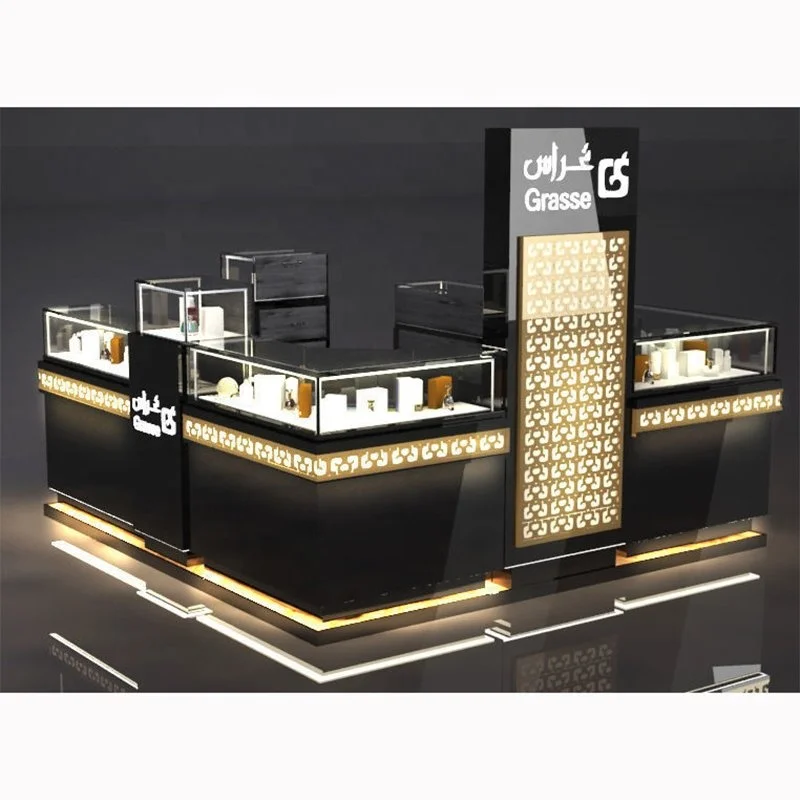 Custom. modern mall kiosk design perfume kiosk booth wood glass shop display showcase