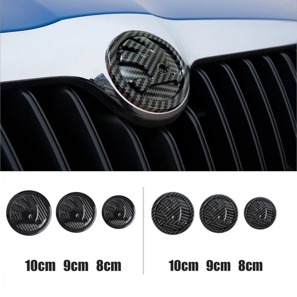 8/9/10cm Carbon Fiber Car Front Hood Badge Trunk Modification Sticker For Skoda Octavia Fabia Rapid Superb VRS Enyaq Karoq Scala