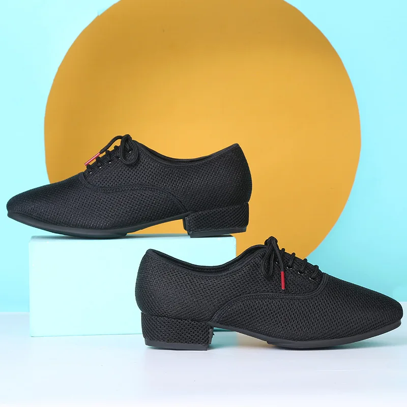 Zapatos de baile estándar para hombre, calzado de salón, malla transpirable, tacón bajo, competición de práctica, calzado deportivo de baile moderno