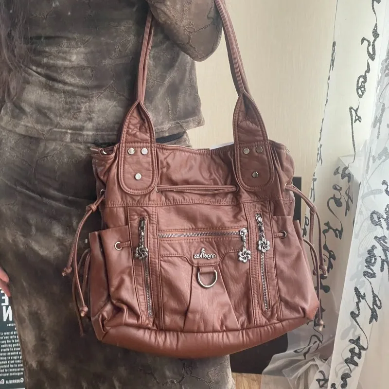 

Wasteland Punk Vintage Crossbody Bag for Women, Large Capacity Сумка Через Плечо Top Handle Purse, Hot Girl Edgy Niche Style