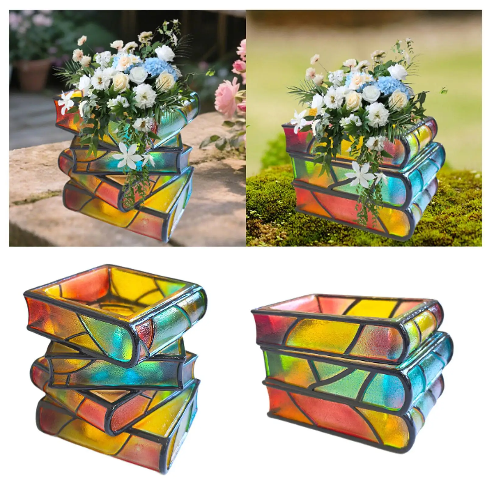 

Stacked Books Flower Pot Creative Book Shaped Vase Book Shaped Decorative Planter for Office Mother Readers Teacher Book Lovers