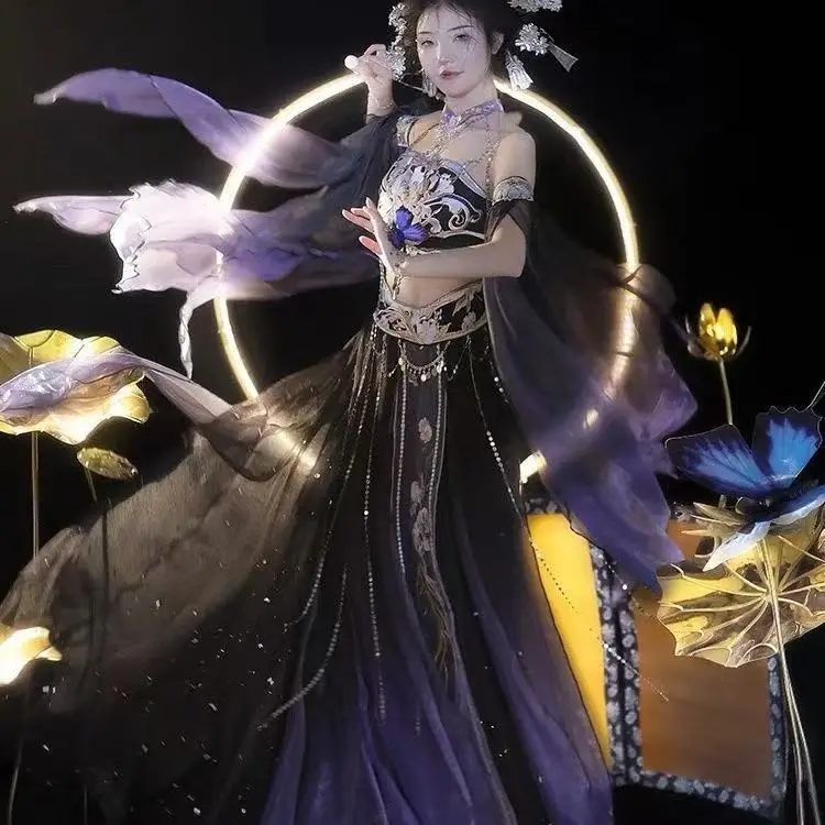 

Exotic Goddess Hanfu Women‘s Dunhuang Flying Dance Skirt Halloween Prince Cosplay Cotume Summer Beach Party Clothing Female