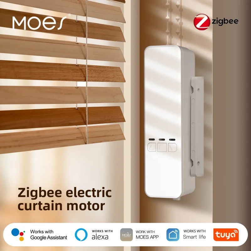 

Мотор для умных штор MOES Tuya Zigbee: дистанционное управление через приложение, солнечная зарядка с литиевой батареей