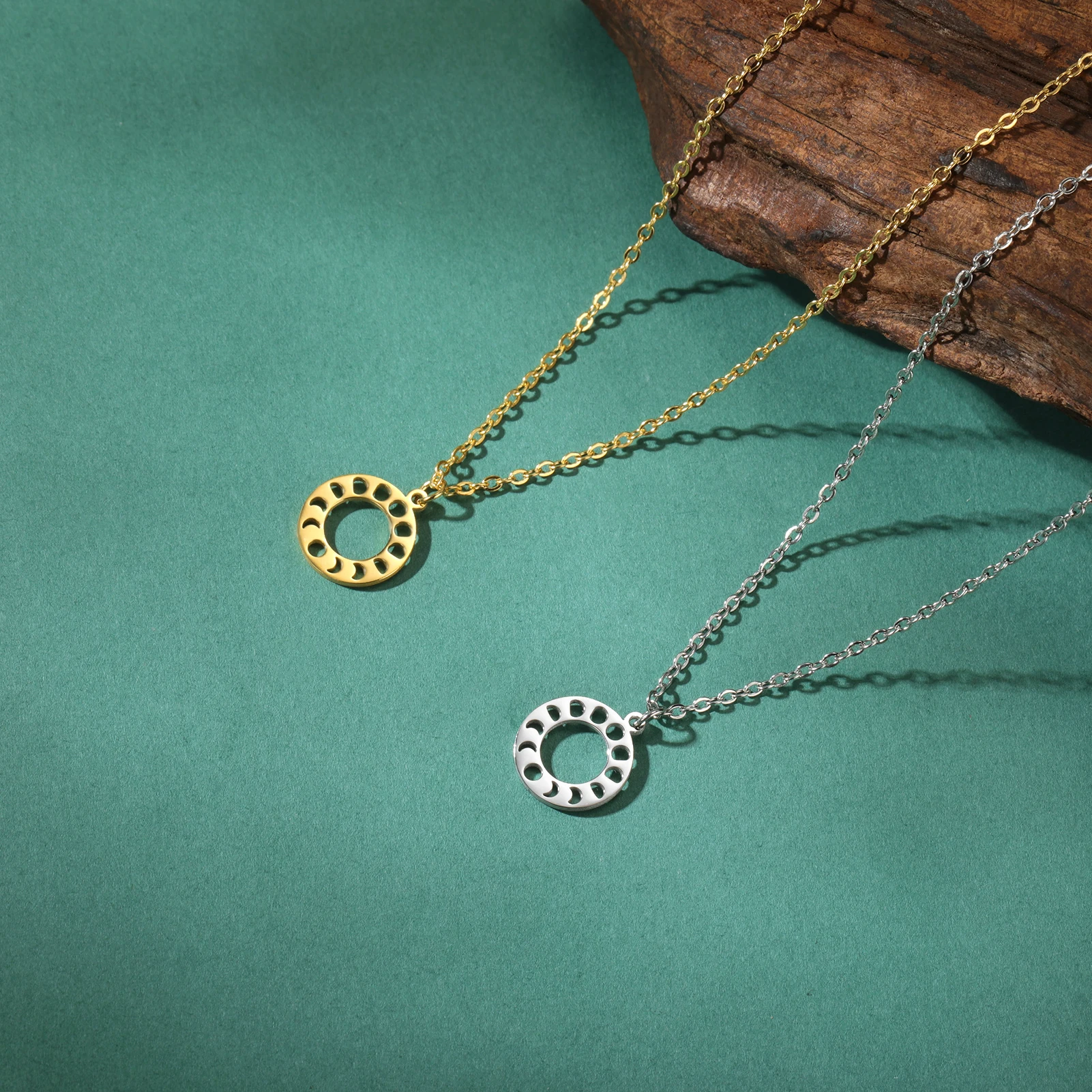 قلادة من الفولاذ المقاوم للصدأ للنساء ، خاتم مجوف ، قلادة الشمس والقمر ، هدية مجوهرات بسيطة ، هدية زفاف ، أزياء Skyrim ، جديدة #2