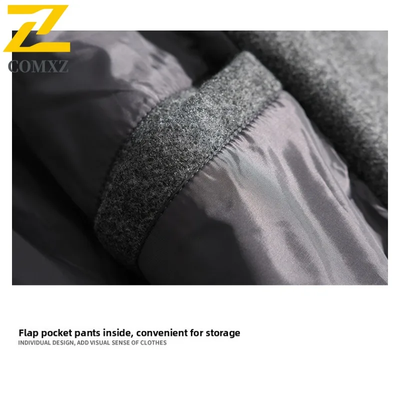 COMXZ 2025 Men Wool Blend Mid-Length Jacket Autumn Winter Waterproof Windproof Solid Color Outerwear Street Style Tactics Coat