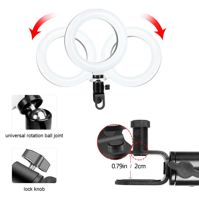 6inch Selfie Ring Light Fill Light Ringlight & Clip OR Tripod For Youtube Live Streaming Studio Video LED Dimmable Photography