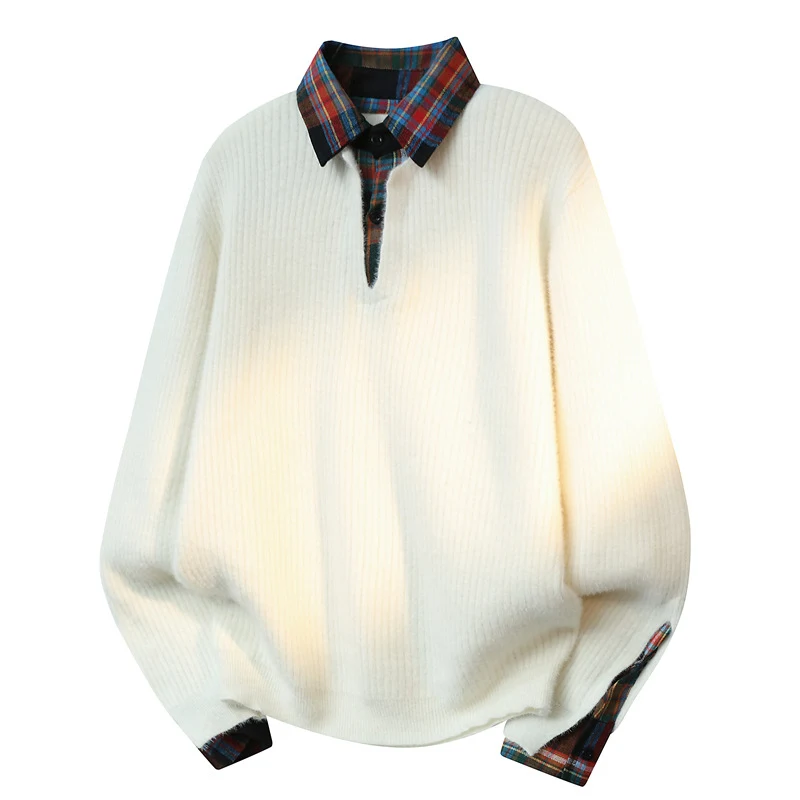 

Brand Men's New Spring Knit False Two-Piece Sweater Lapel Long Sleeves Thicken Pullover Leisure Comfortable Men's Clothing Tops