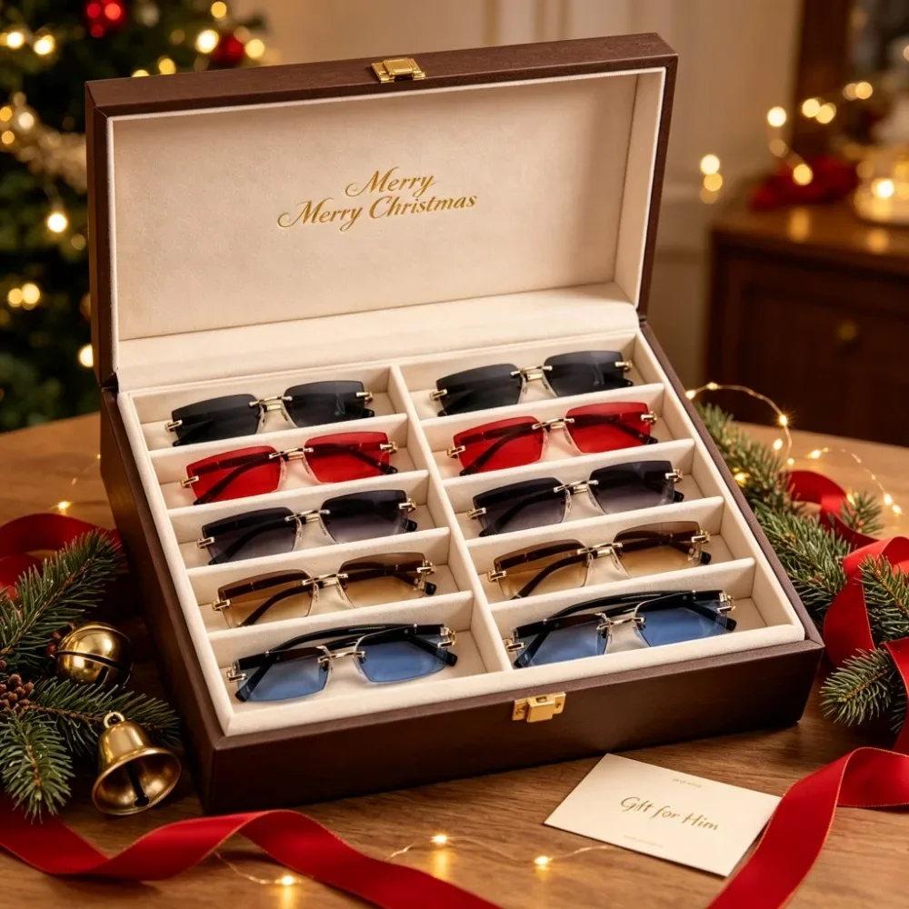 10PCS Frameless Rectangular Sunglasses Set, Gold Metal Glasses, Multi-solid Color Lenses, Elegant and Lightweight Daily Decorative Glasses Accessories, Suitable for Men and Women's Formal Settings, Random Colors, Recommended Christmas and Halloween Gifts
