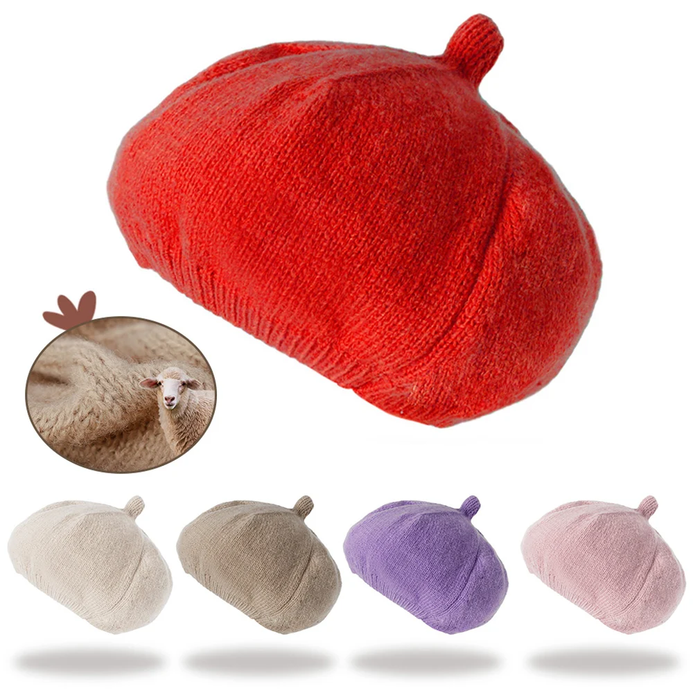 Baby Fashion Versatile Solid Color Soft Beret Kids Vintage Art Knitted Painter Hat Autumn Winter Outdoor Winter Warm Woolen Hats