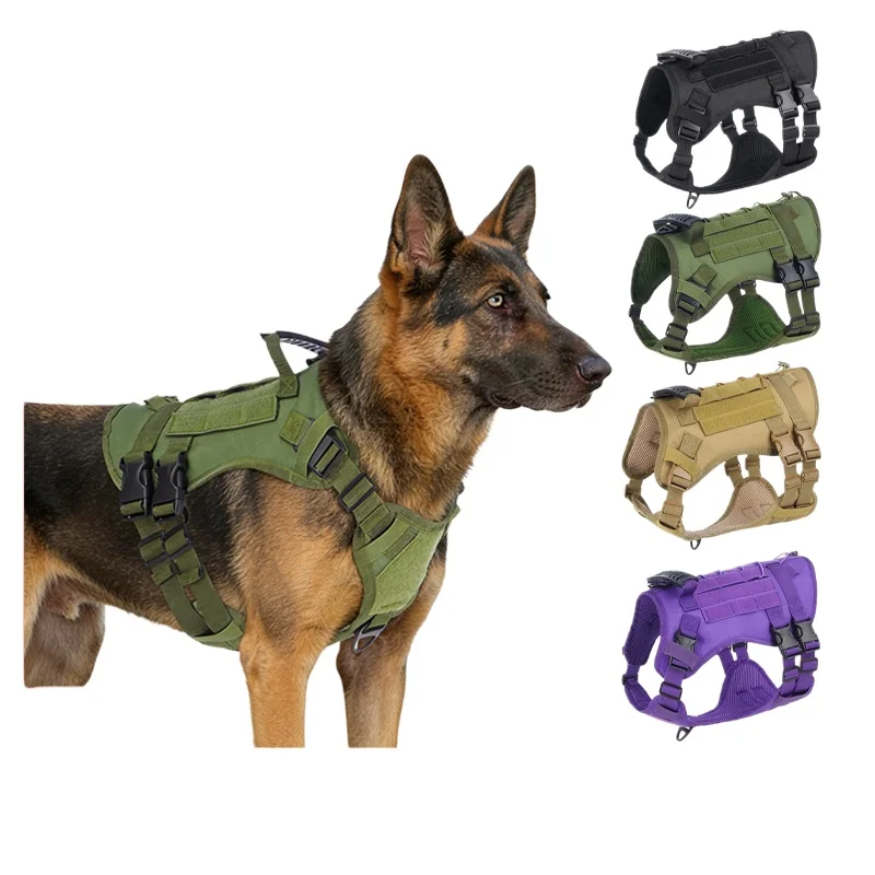 Tactical Dog Harness Set Anti Pull Adjustable Pet Vest Leash Poop Bags Collapsible Water Bowl Outdoor Walking Durable Walking