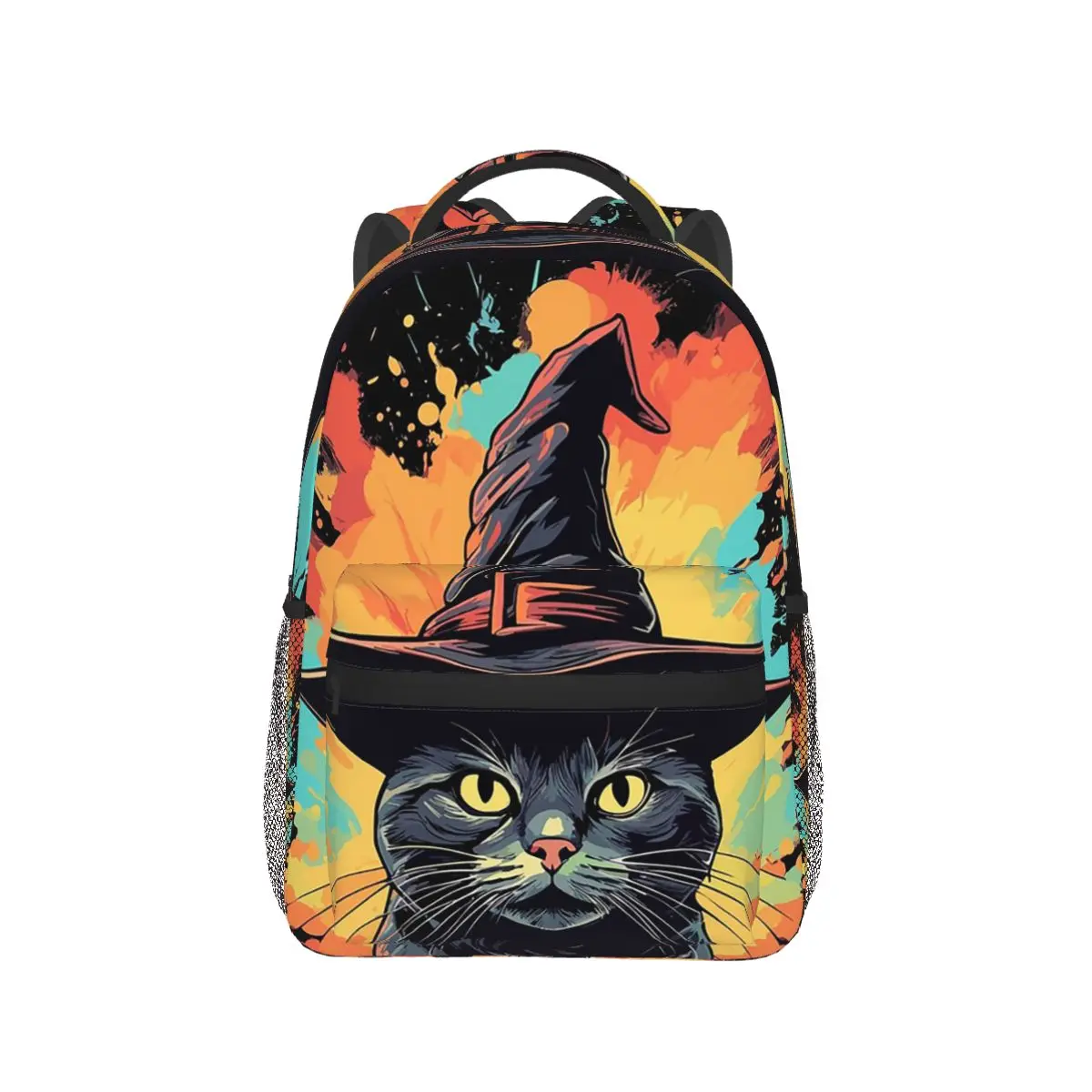 

Halloween Cat Wearing Wizard Hat Backpack Hot Sale Daypack Large Capacity Kids BookBag School Bag Shoulder Bags for Men Women