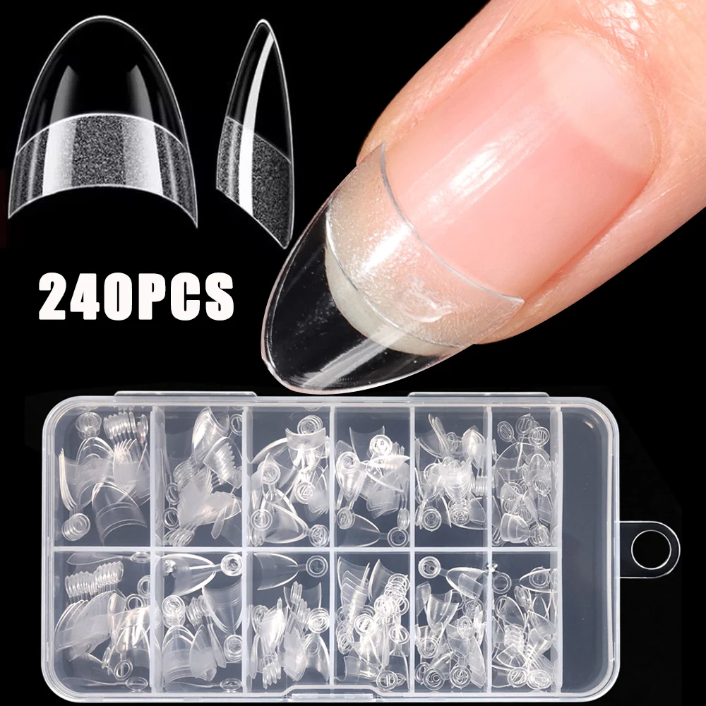 240PCS Half Cover Almond Pre-filed Nail Tips Ultra Short Half Tip Round French False Nails Extension DIY Nails Art Makeup Tools