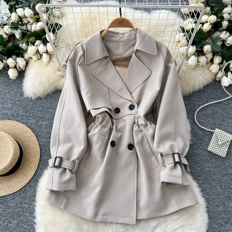 Korean Style Medium-length Notched Collar Trench Jacket Fashionable Elegant Petite Coat for Women Spring Autumn 2024 New