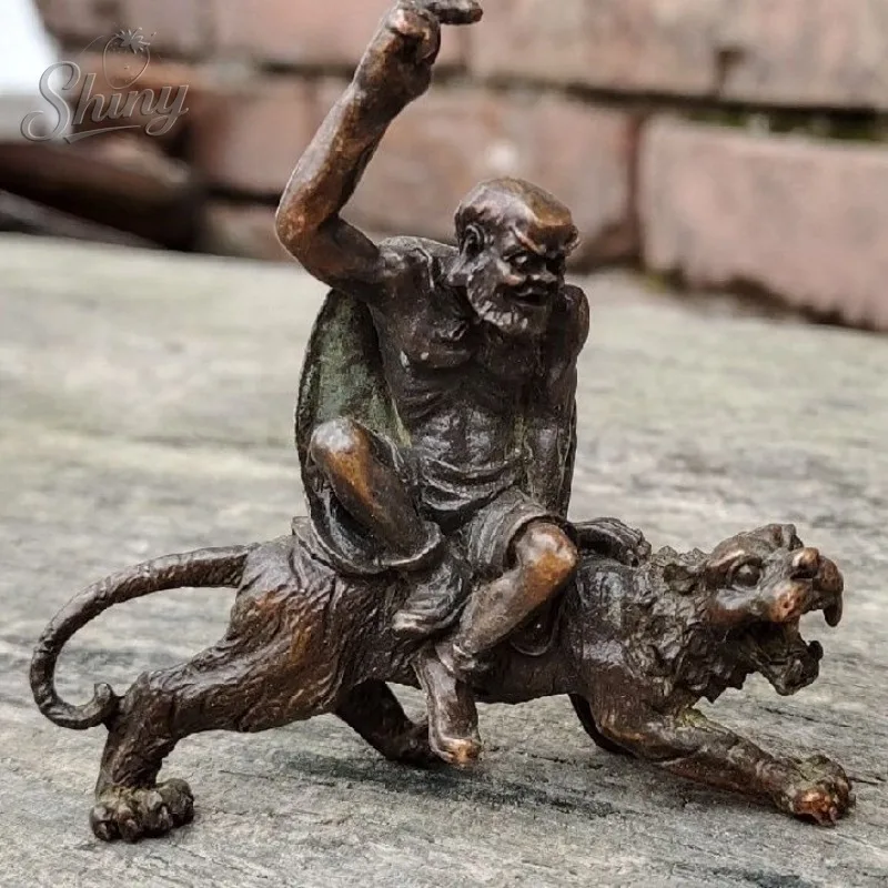 

Antique Bronze Dharma Subduing Tiger Arhat Desktop Ornament Bronze Dharma Statue for Collectors
