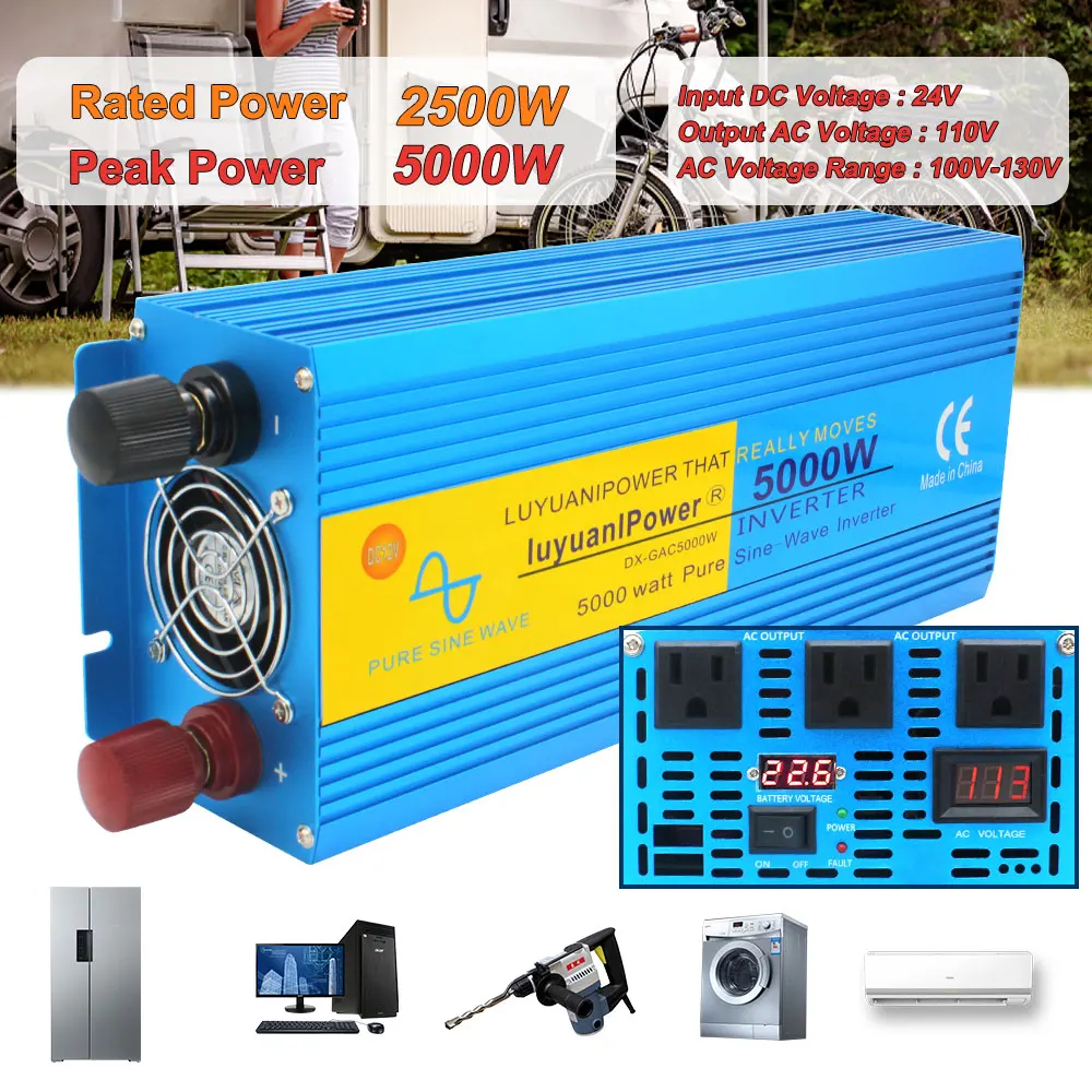 Inverter a onda sinusoidale pura 12V 24V 110V 220V 3000W 4000W 5000W Picco LED e LCD Display digitale Convertitore solare per auto Convertitore UN