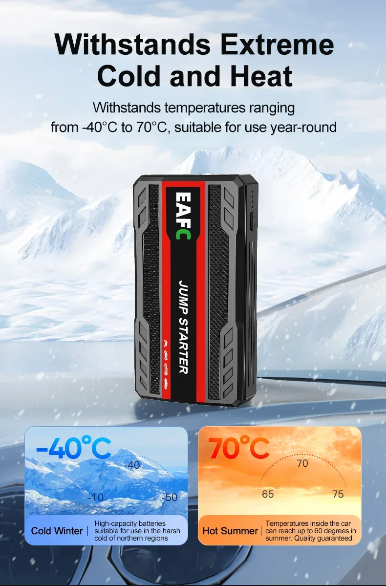 EAFC 600A Spitzenstrom 12V Auto-Starthilfegerät, tragbares Auto-Batterie-Starthilfegerät mit LED-Notlicht und USB-Powerbank für 3,0-Liter-Benzinfahrzeuge, Motorräder, SUVs, Pickups. – Detail 6