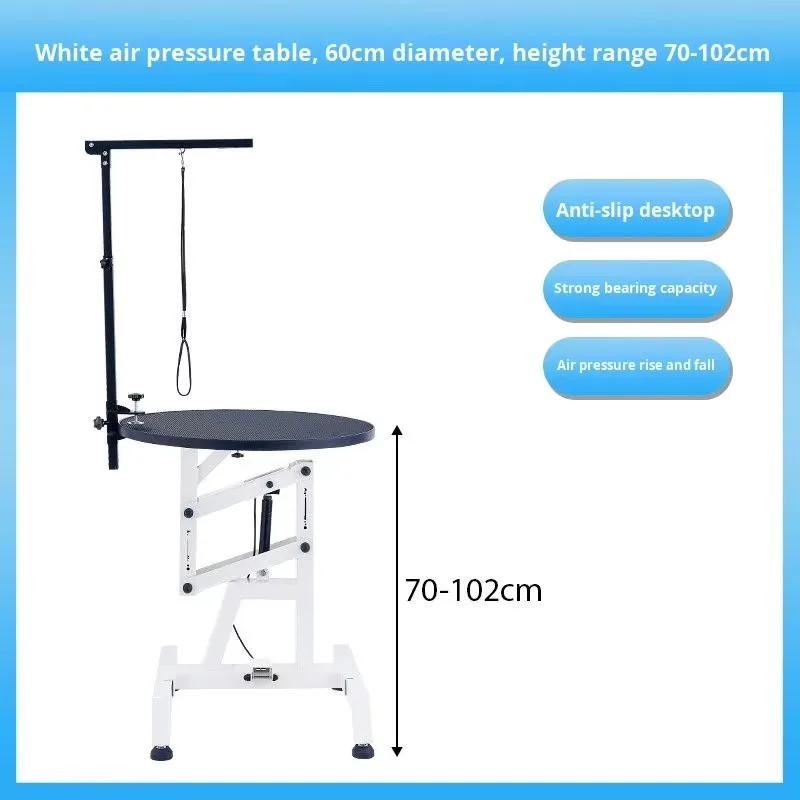 Pet Grooming Table Set Round Rotating Hair Cutting Table Hydraulic Lift with Overhead Arm and 3 Loops 23.6 Inch Tabletop Width