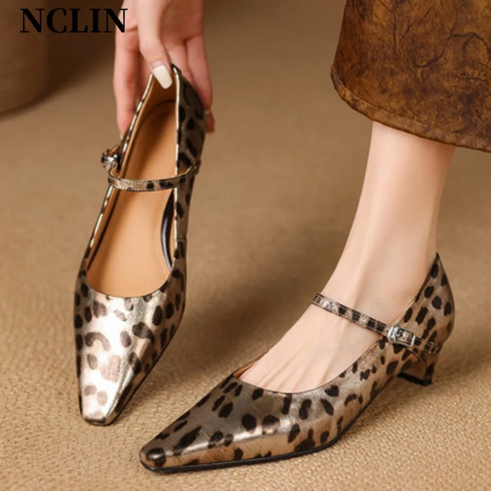 

2025 Shoes Women Flats Shallow Mouth Autumn Pointed Toe Loafers Ballerinas New Fall Leopard Retro Dress Shoes Zapatos De Mujer