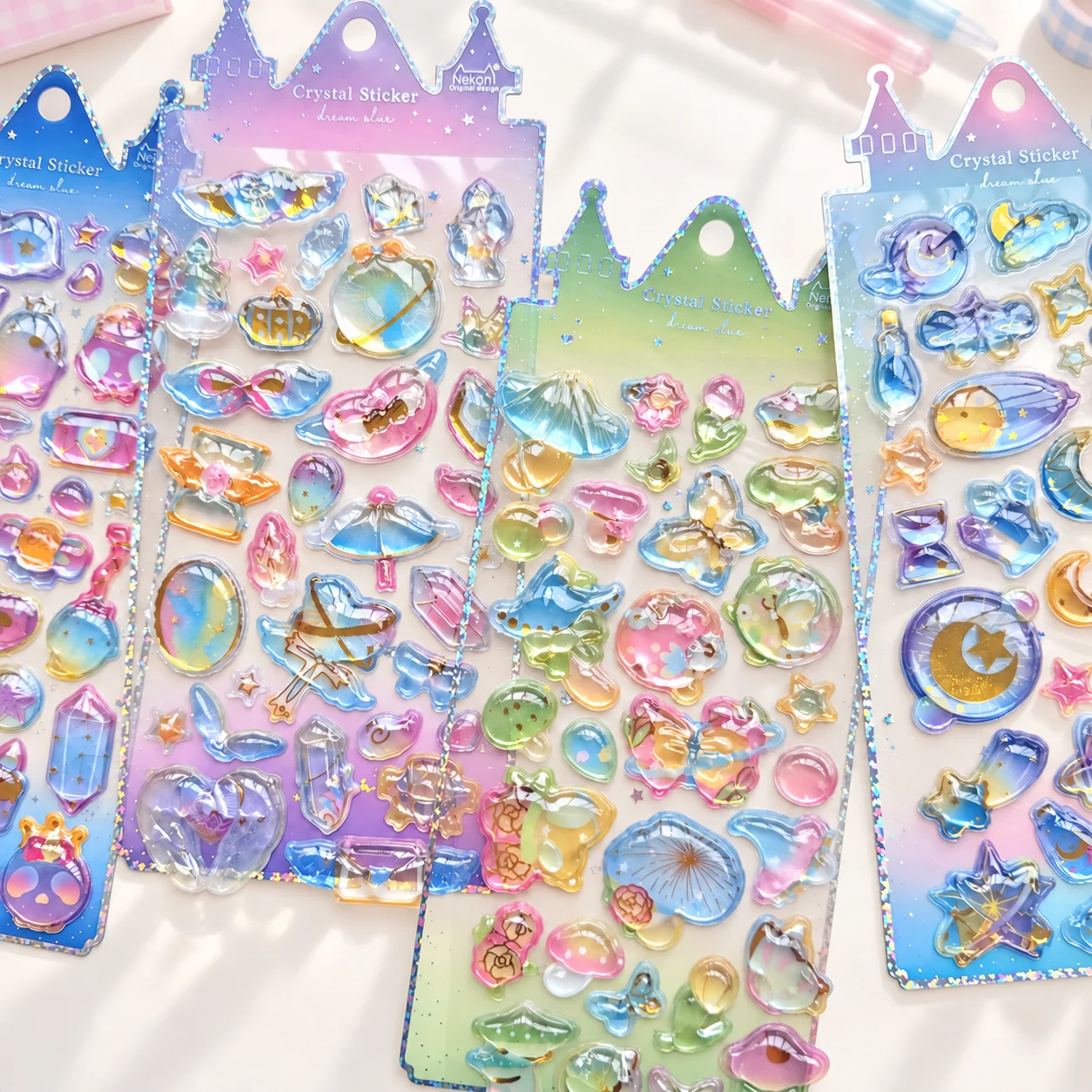 NEKONI Dream Castle Planet Mushroom 3D Relief Crystal Stickers Phone Decoration Sticker Stationery Sticker School Supplies Gift