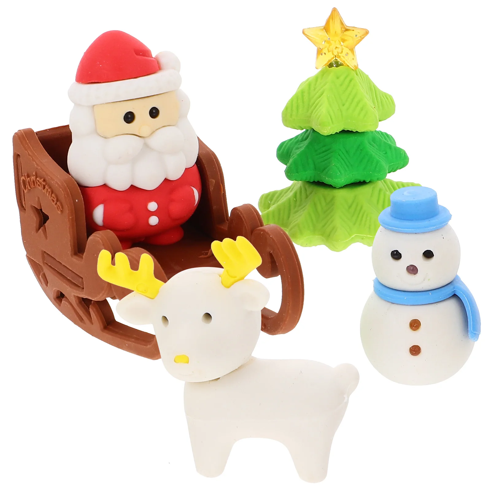 

12 PCS Santa Eraser Stationery Christmas Boxes Eve Pencils for Kids High Capacity