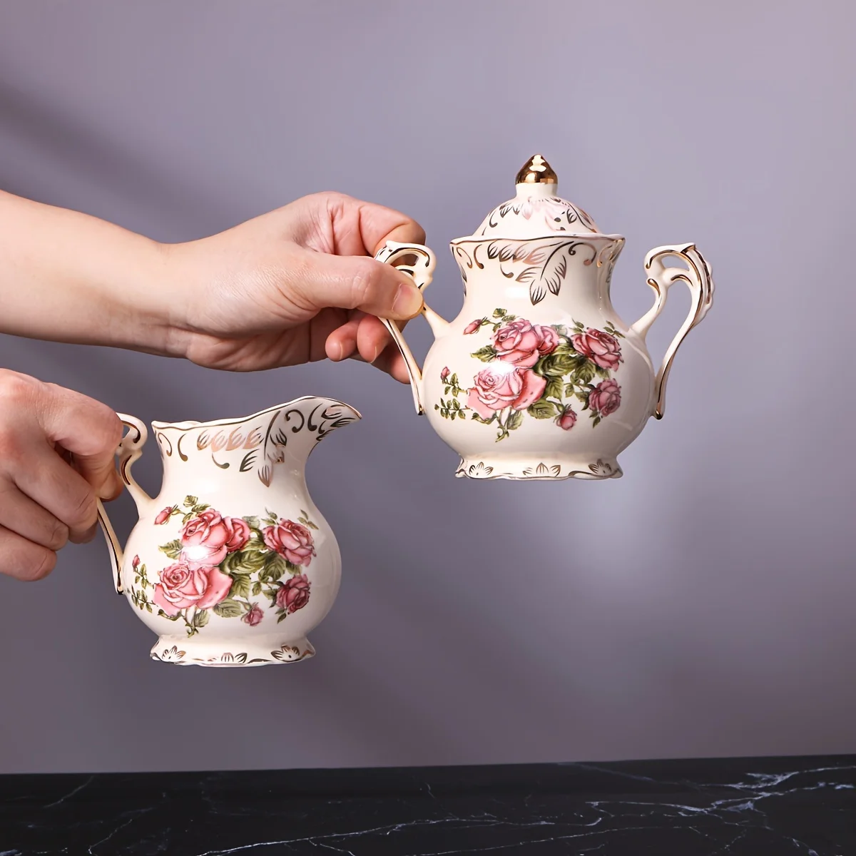 2pcs European Style Ceramic Sugar Jar And Milk Jar Set, Coffee Latte Cup, Hotel Milk Jar, Sugar Cube Storage Jar, Seasoning Cera