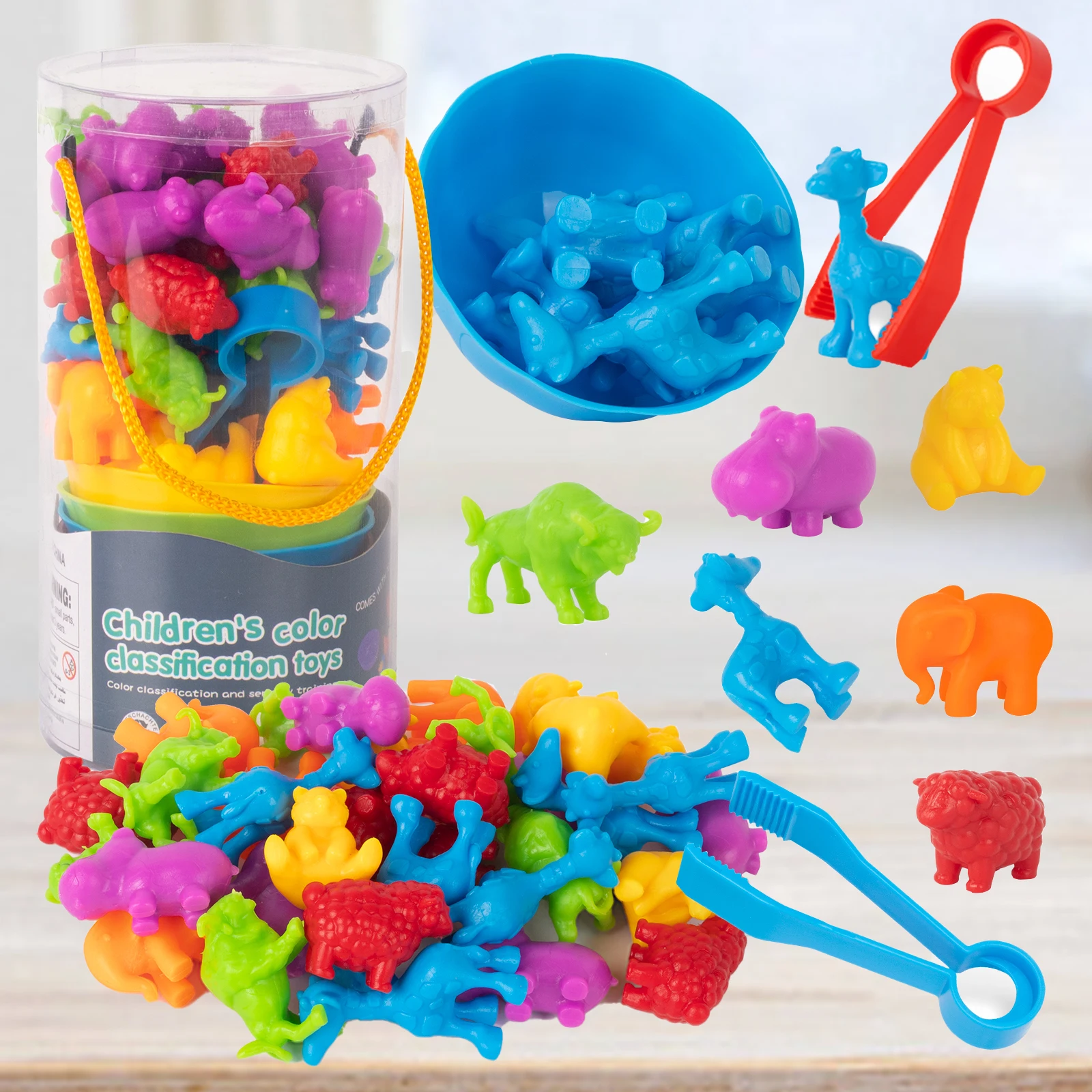 Counting Animal Toys, Stacking Bowl Pairing Game, Color Classification Math Learning Activity Toys, Montessori Stem Educational