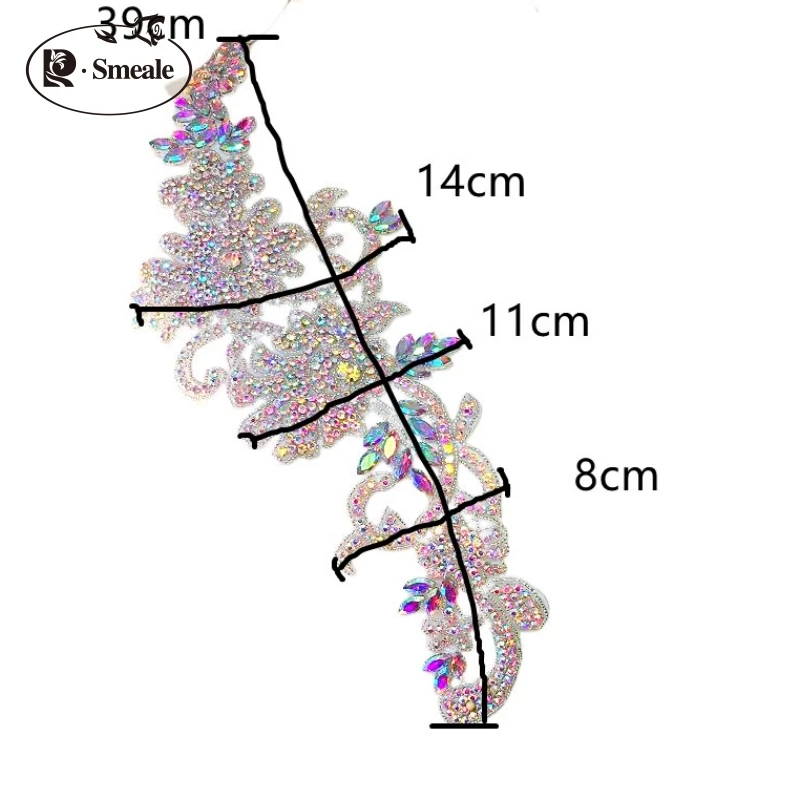 Bunte lange Glas-Diamant-Aufnäher, DIY-Hochzeitskleid-Applikationen, Handnähen, neuer Artikel, 39 * 14 cm, RS4324 – Detail 2