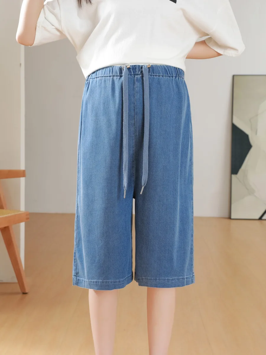 

Denim Maternity Pants Wide Leg Belly Shorts Summer Pregnant Women Elastic High Waist Belly Support Trousers Pregnancy Clothing