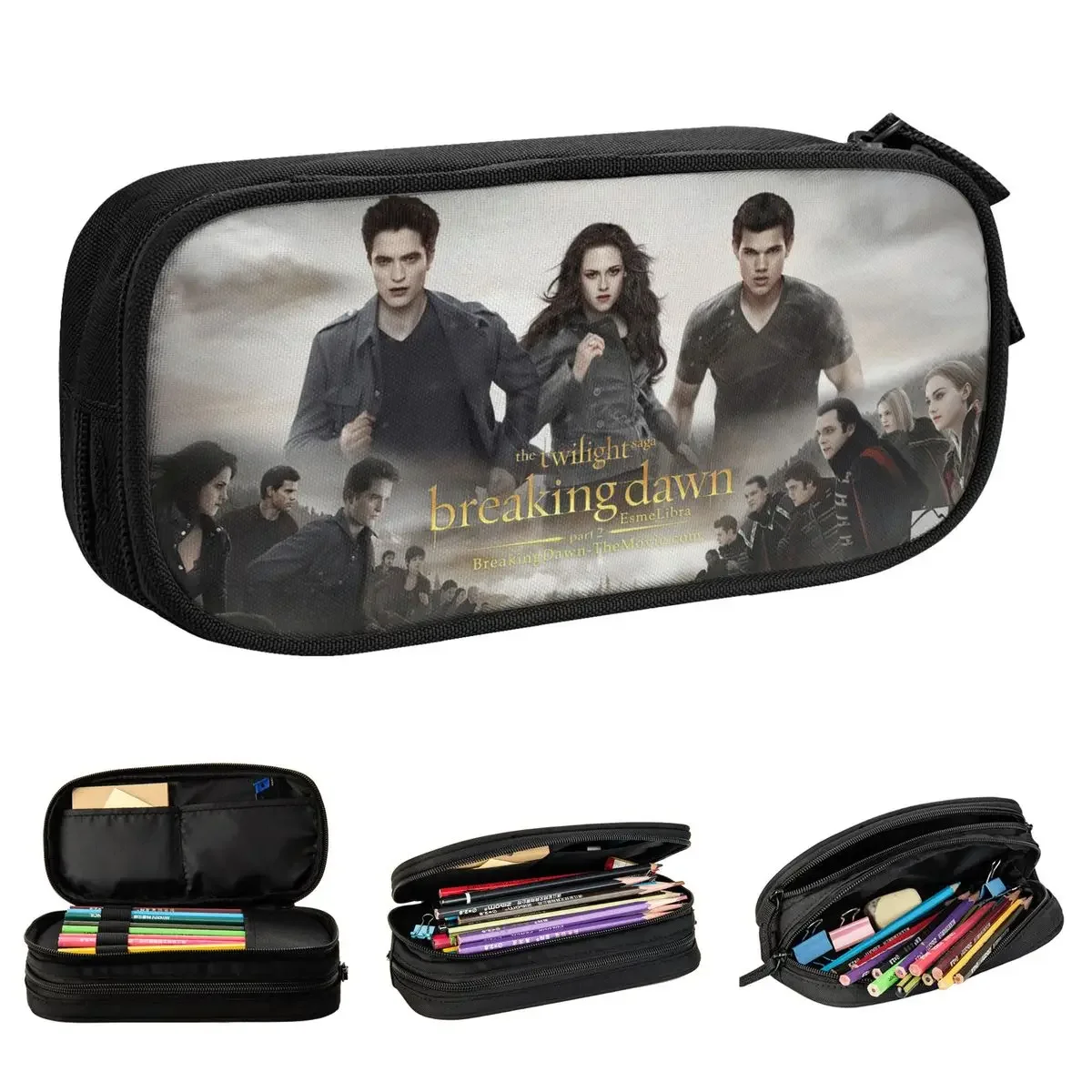 The Twilight Saga Breaking Dawn Pencil Case Edward Bella Jacob Black Pen Box Bags Student Large Storage Cosmetic Pencil Pouch