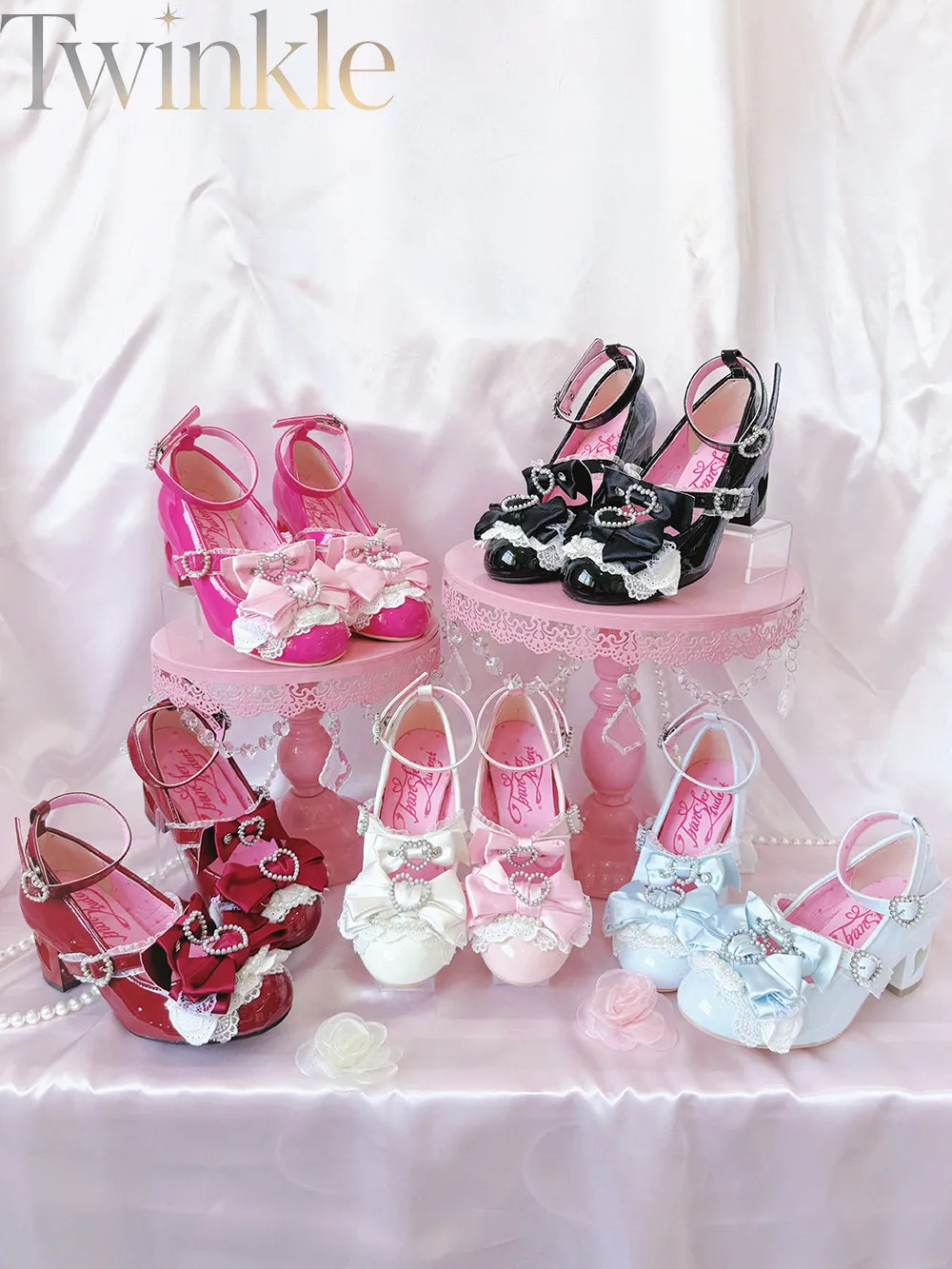 Women Mary Jane Shoes High Heels Pumps Lolita Sweet Japanese Heart Cutout High Heels Ankle Strap Vintage Kawaii Girl Footwear