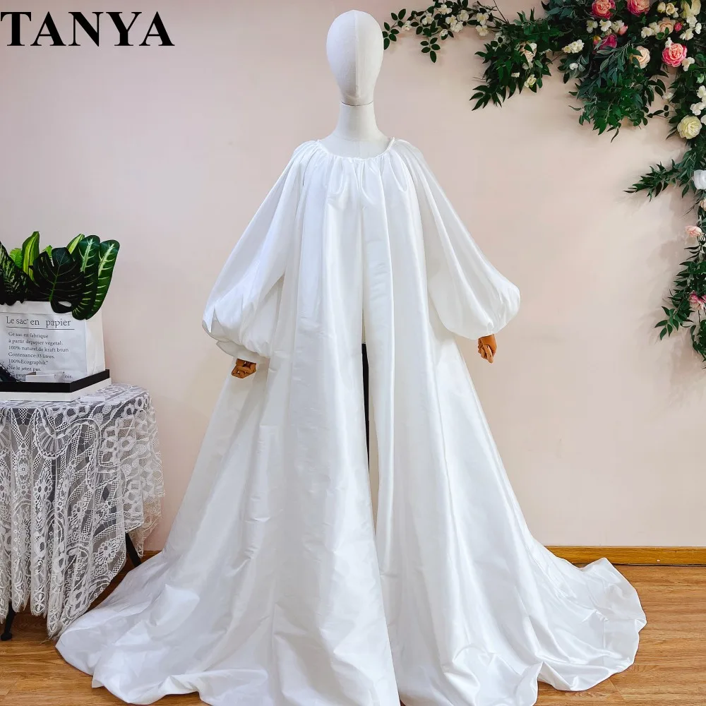 Long Puffy Sleeves Taffeta Cape 2m Length Clock New Wedding Long Ivory Jackets Customize