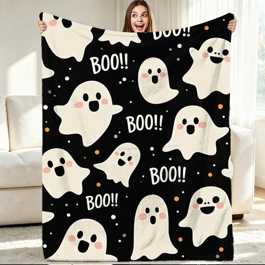 Manta de Halloween con diseño de Calabaza Fantasma Rosa y Rosa Negra, para Dormitorio, Oficina, Siesta, Cumpleaños