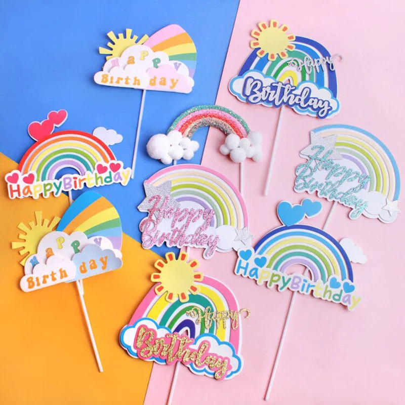 Buon compleanno bambini adulto Cake Topper stelle luna arcobaleno palloncino cuore ragazzi ragazze Cupcake Topper cottura Decor bandiera del partito