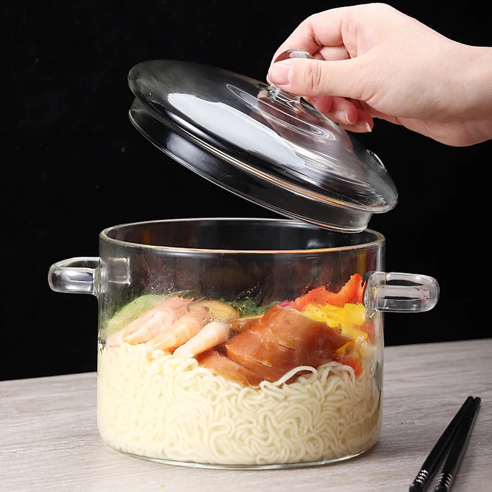 

Clear Heat-Resistant Glass Bowl 1350ml for Noodles Soup Porridge Multipurpose Cooking with Vent Lid Handle Glass Soup Pot