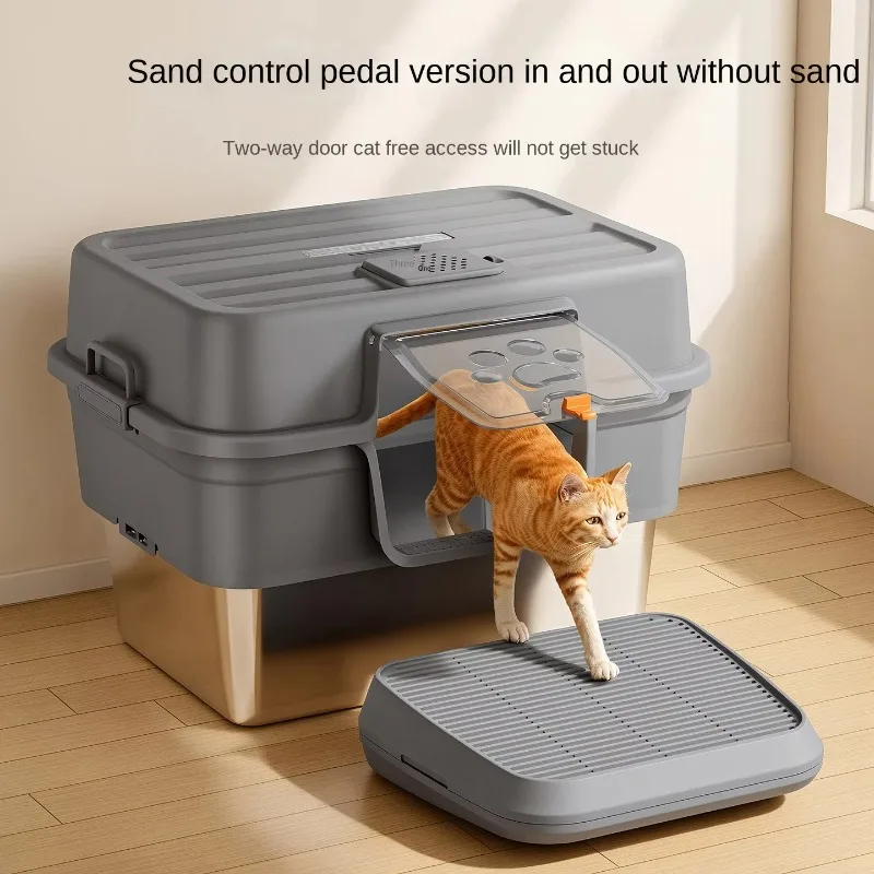 Fully enclosed oversized cat litter box portable stainless steel plastic toilet with splash and urine protection accessories